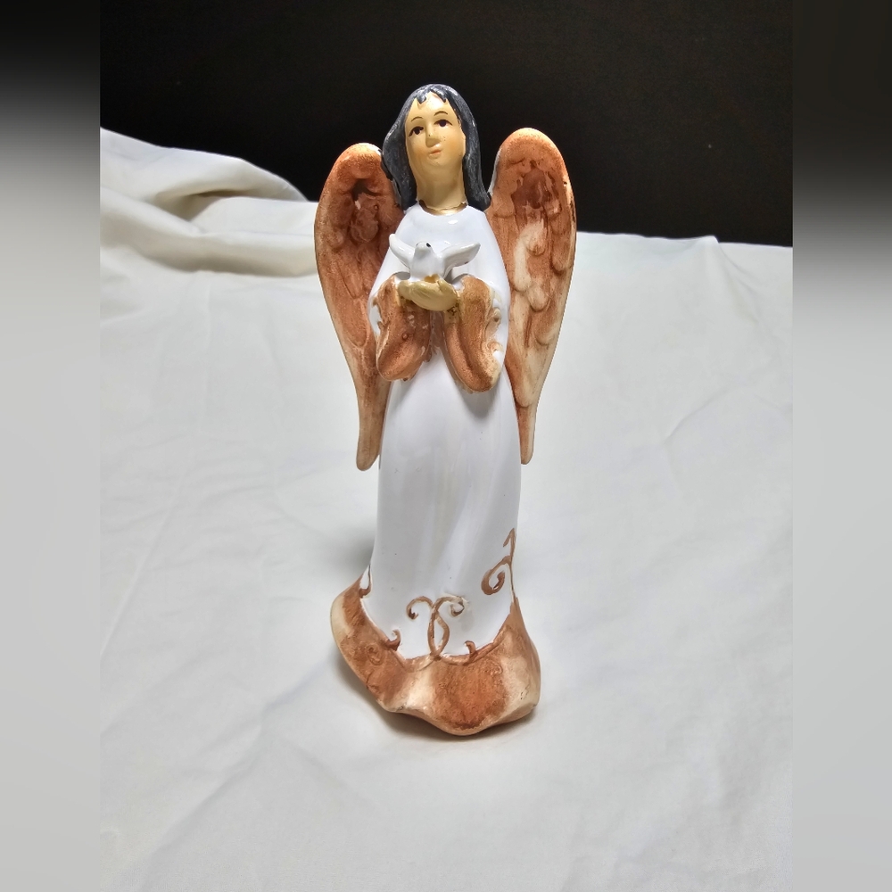 Kirklands Ceramic Angel Figurine with Brown Wings